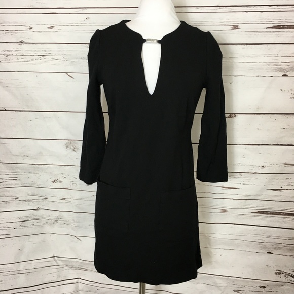 Pippa Women's Dress Black Knit Size 2 Basic Front Pockets Zip Back 3/4 Sleeves - Picture 1 of 8